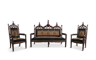 A SUITE OF CHARLES X GOTHIC ROSEWOOD SEAT-FURNITURE Á LA CAT...