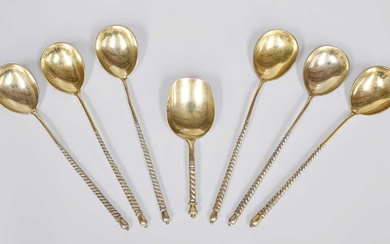 A Set of Six Russian Silver-Gilt Teaspoons, by Stepan Levin,...