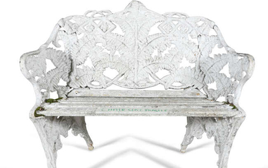 A WHITE PAINTED CAST IRON GARDEN SEAT, of...