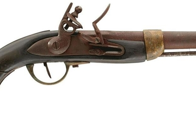 A WORN FRENCH FLINTLOCK SERVICE PISTOL, together with a