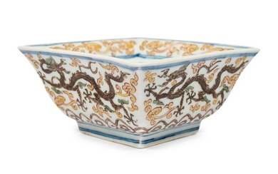 A Wucai Porcelain 'Dragon' Square Bowl