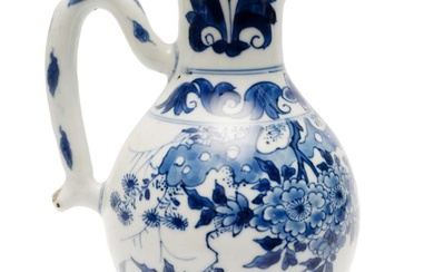 A blue and white pitcher in Transitional style with Artemisia leaf mark