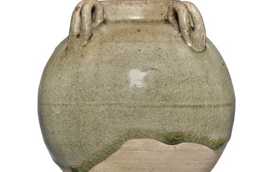 A celadon-glazed handled jar, Sui dynasty | 隋 青釉四繫罐