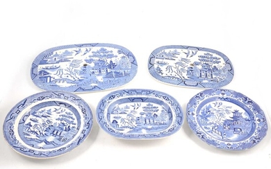 A collection of Staffordshire Willow pattern