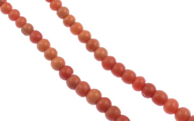 A coral bead necklace.Approximate dimensions of coral beads...