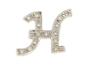 A diamond pendant in shape of the letter “H” set with numerous brilliant-cut diamonds, mounted in 14k white gold. L. incl. eye-let 1.3 cm.