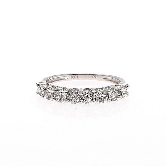 A diamond ring set with numerous brilliant-cut diamonds totalling app. 1.00 ct., mounted in 18k white gold. Size 54.