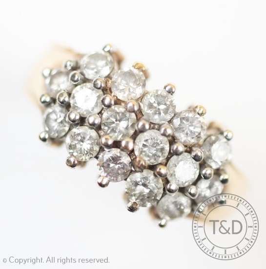 A diamond set dress ring, the three rows of brilliant cut di...