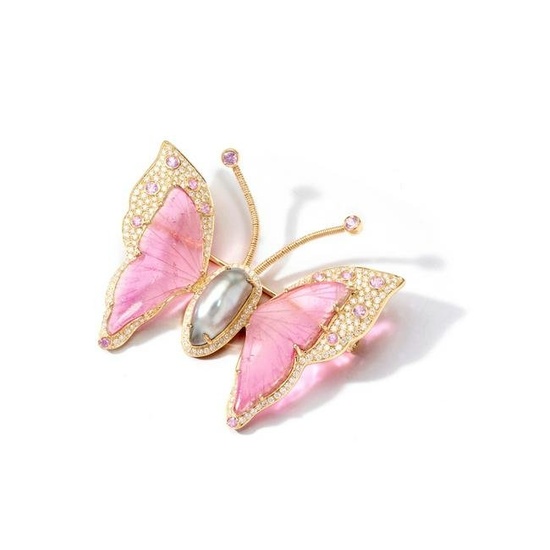 A gem-set butterfly brooch
