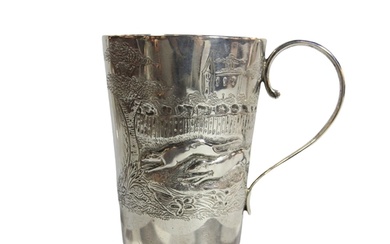 A good Irish silver hunting mug depicting hunting scenes wit...