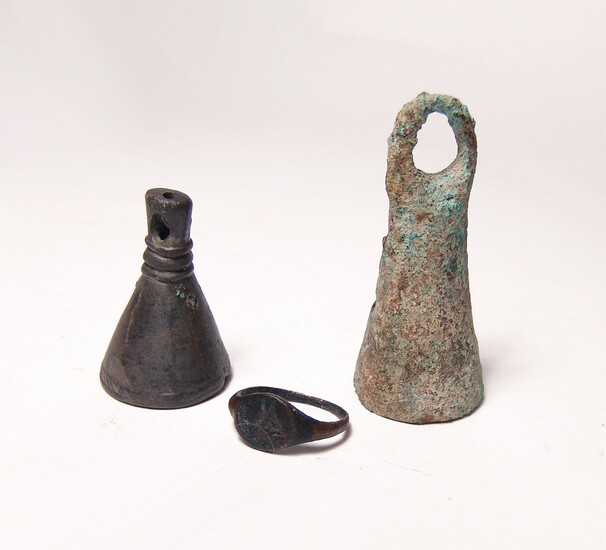 A group of 3 ancient bronze objects, Near East