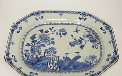 A large Chinese blue and white meat dish, Qianlong period, 4...