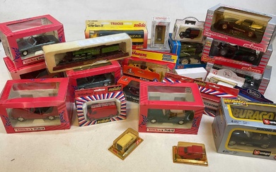 A large collection of vintage boxed vehicles including Tonka, Solido,...