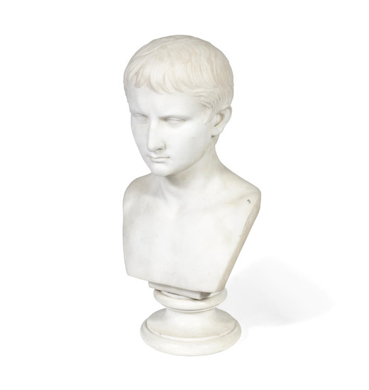 A late 19th / early 20th century Italian carved white marble bust of the young Augustus, after the antique