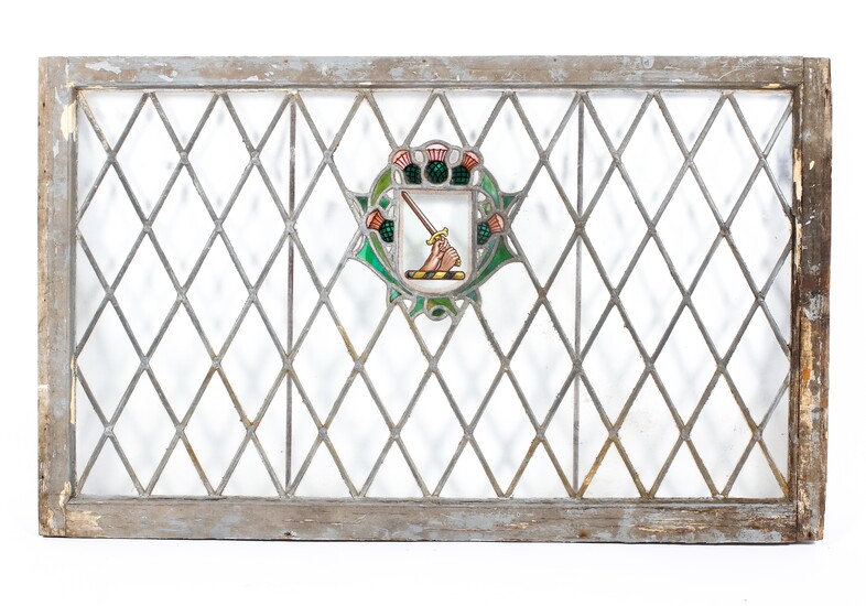 A late Victorian stained glass armorial window panel