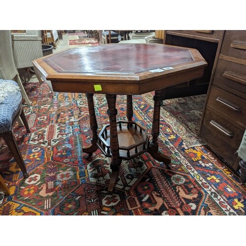 A late Victorian walnut octagonal centre table, width 70cm, ...