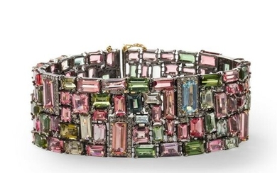 A multi-hued tourmaline and diamond bracelet
