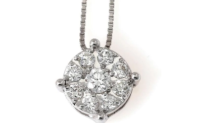 A necklace with a diamond pendant set with numerous brilliant-cut diamonds weighing...