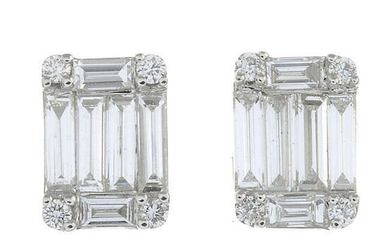 A pair of 18ct gold baguette and brilliant-cut diamond earrings.
