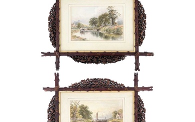 A pair of Cantonese carved wood picture frames, 19th century.