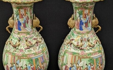 A pair of Chinese 19th century famille rose vases