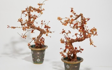 A pair of Chinese enamel and hard stone trees