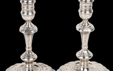 A pair of George II silver table candlesticks, Joseph Bird, ...