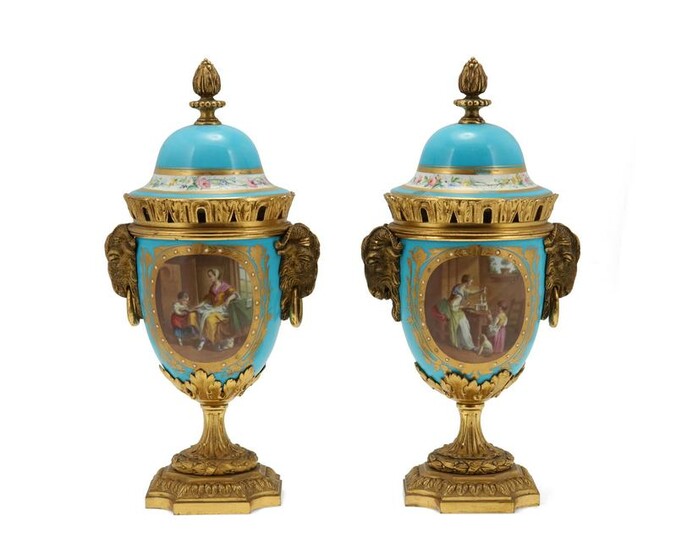 A pair of Sevres-style urns