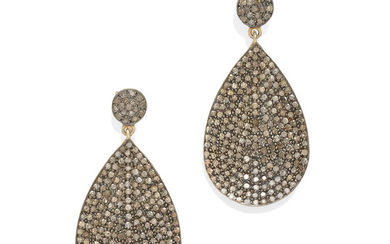 A pair of colored diamond ear pendants