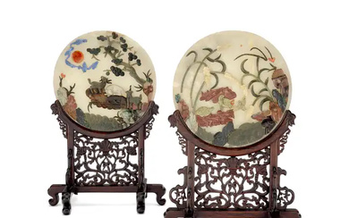 A pair of large Chinese hardstone table screens Late Qing dynasty Of...