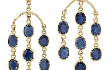 A pair of sapphire and moonstone drop earrings,...
