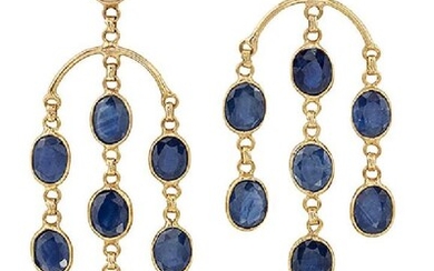 A pair of sapphire and moonstone drop...