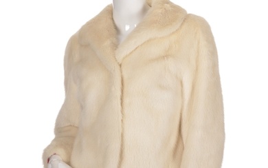 A pearl mink jacket, featuring a lapel collar, hook and eye ...