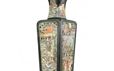 A pierced and square famille noire vase China, late 19th century (h. 50 cm.)