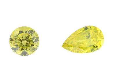 A selection of colour treated 'blue' and 'yellow' diamonds, total weight 1.75cts.