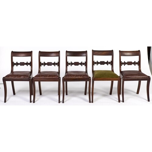 A set of five Victorian mahogany dining chairs, with tablet ...