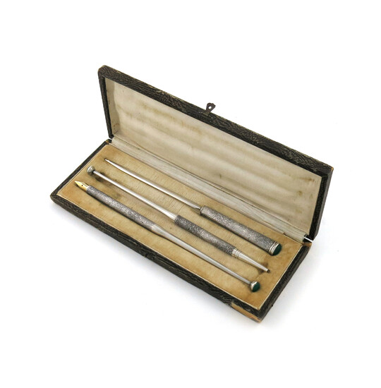 A three-piece Finnish silver pen and propelling pencil set