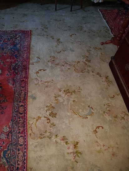 A very large Hand Stitched Carpet with Cream and Green Groun...
