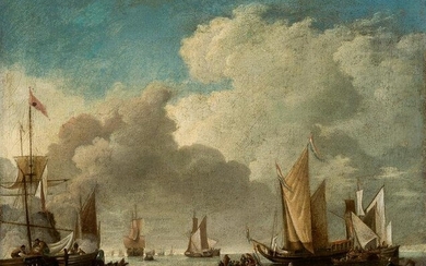 ABRAHAM STORCK (1635 / 1710) "Marina with boats and