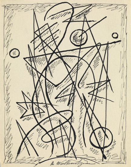ABRAHAM WALKOWITZ Three abstract ink drawings. Each circa 1910-20. Each approximately 173x133 mm;...