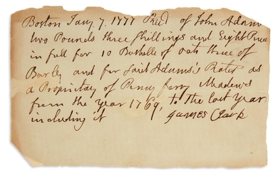 ADAMS, JOHN. Two Autograph Documents Signed, in the third person within the text,...