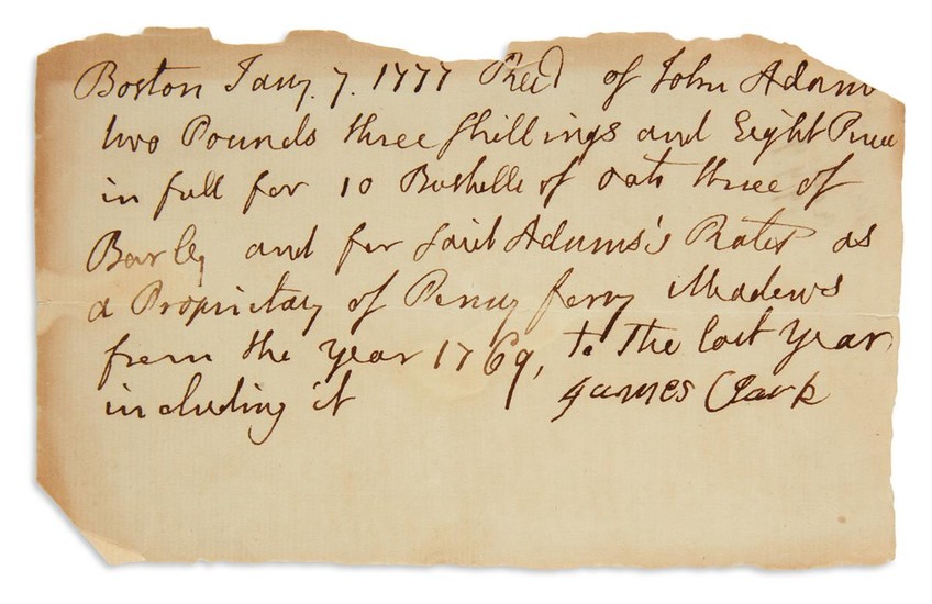 ADAMS, JOHN. Two Autograph Documents Signed, in the third person within the text,...
