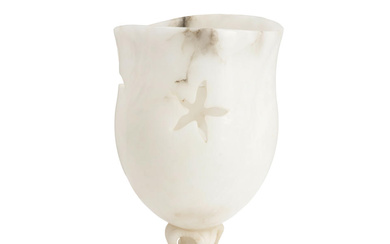 ALABASTER TORCHIERE TABLE LAMP, Italy, c. 1950 bowl with star...