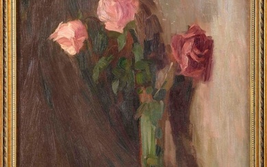 AMERICAN SCHOOL (Early 20th Century,), Still life of roses., Oil on board, 20" x 16". Framed 21.75"