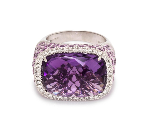 AMETHYST, PINK SAPPHIRE AND DIAMOND RING