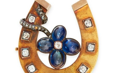 AN ANTIQUE RUSSIAN SAPPHIRE AND DIAMOND BROOCH, FABERGE