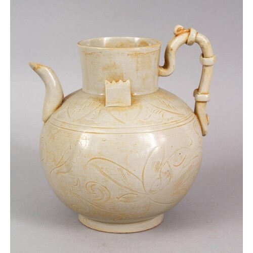 AN UNUSUAL CHINESE DING STYLE POTTERY TEA POT, with incised ...