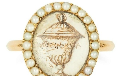 ANTIQUE ENAMEL MOURNING RING depicting an urn in white