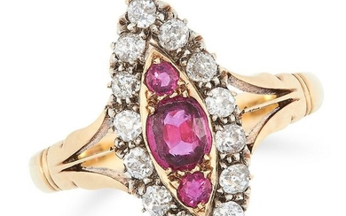 ANTIQUE GARNET AND DIAMOND CLUSTER RING set with