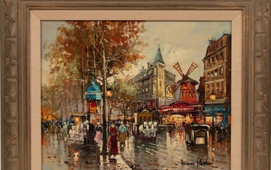 AFTER ANTOINE BLANCHARD (FRENCH, 1910-88), OIL ON CANVAS, H 16", W 20", THE MOULIN ROUGE